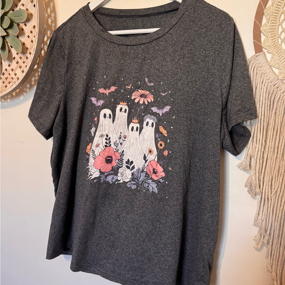 SHEIN Dark Gray Ghost Floral T-Shirt
